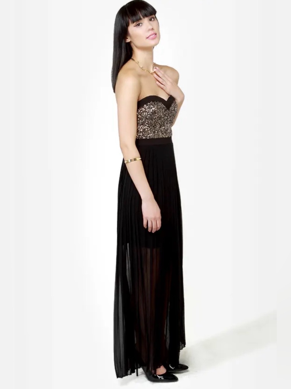 Black Maxi Dress with Gold Sequin Bodice